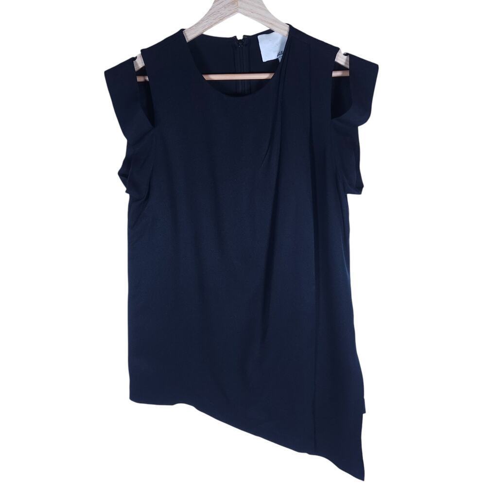 3.1 Phillip Lim Womens Tunic Top 4 Navy Blue Asymmetric Hem Dark Academia Shirt